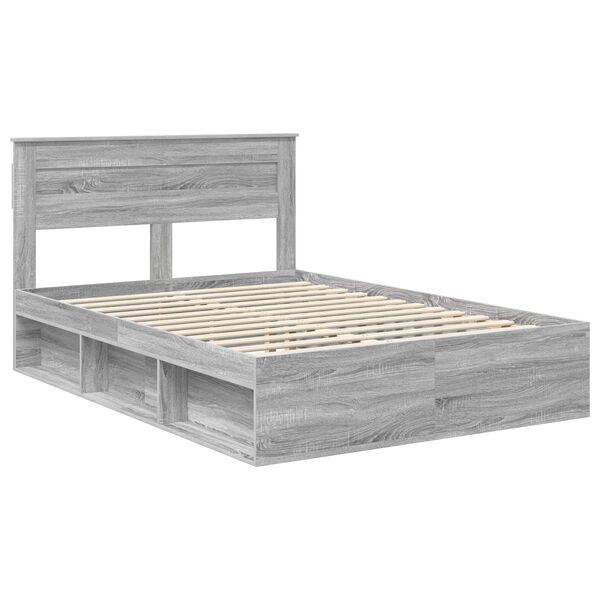 vidaXL Bed Frame with Drawer Grey Sonoma 150 x 200 cm Solid Pine Wood