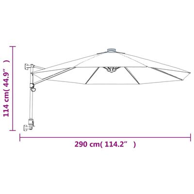 vidaXL Wall-mounted Parasol with LEDs Yellow 290cm