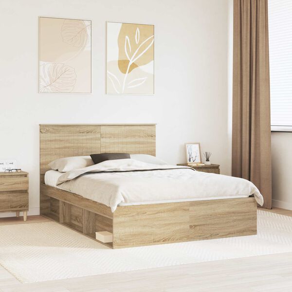 vidaXL Bed Frame Sonoma Oak 135 x 190 cm Solid Pine Wood