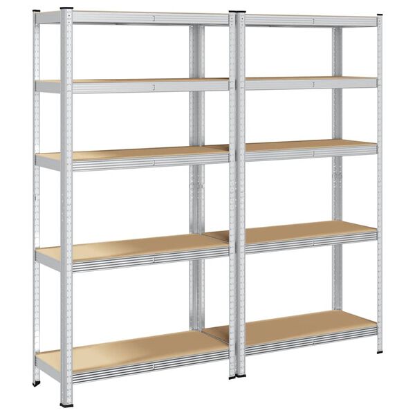 vidaXL 5-Layer Storage Shelves 2 pcs Silver Steel&Engineered Wood