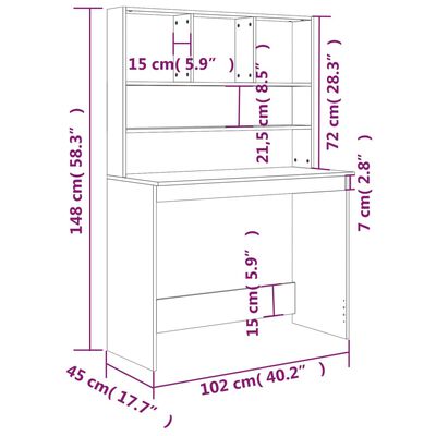 vidaXL Desk with Shelves High Gloss White 102x45x148 cm Engineered Wood