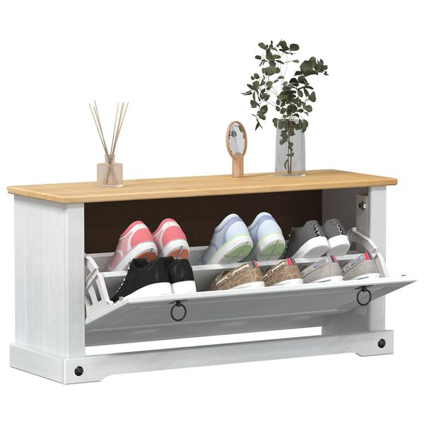 vidaXL Shoe Cabinet Corona White 99 x 32 x 49 cm Solid Pine Wood