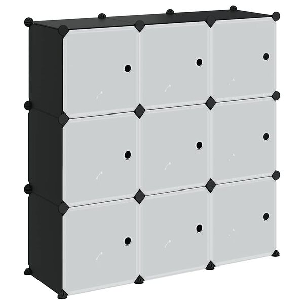 vidaXL Storage Cube Organiser with 9 Cubes and Doors Black PP