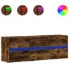 vidaXL TV Wall Cabinet with LED Lights Smoked Oak 130x31x45 cm