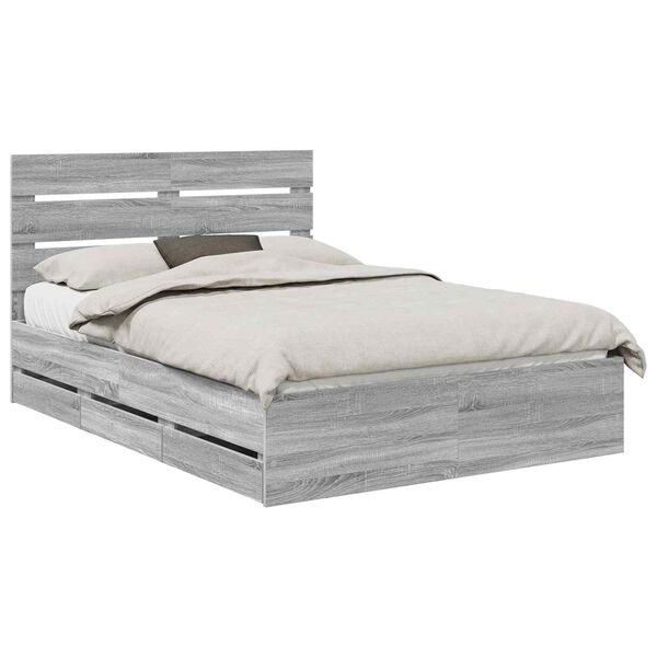 vidaXL Bed Frame with Drawer Grey Sonoma 160 x 200 cm Engineer Wood