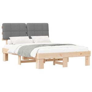 vidaXL Bed Frame with Upholstered Headboard Natural and Light Grey