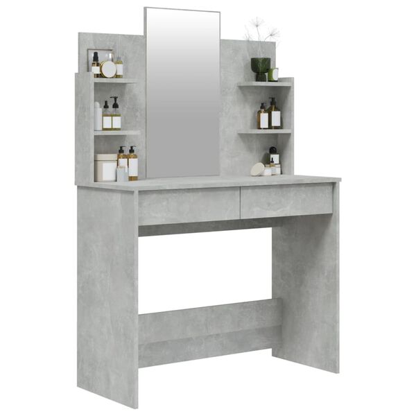 vidaXL Dressing Table with Mirror Concrete Grey 96x40x142 cm