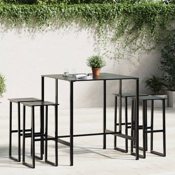 vidaXL 5 Piece Garden Bar Set Black Powder-coated Steel