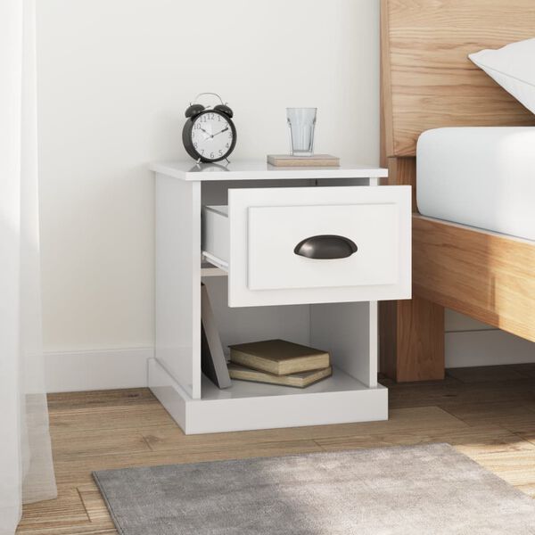 vidaXL Bedside Cabinet High Gloss White 39x39x47.5 cm Engineered Wood