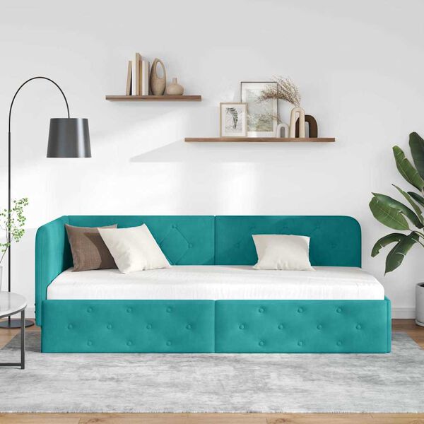 vidaXL Corner Bed Frame with Headboard Turquoise 80 x 200 cm Velvet