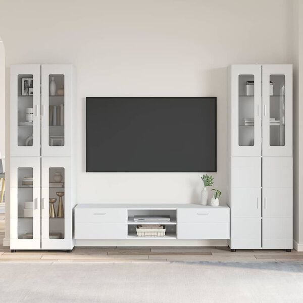 vidaXL TV Cabinet Set with Drawer High Gloss White Engineered Wood