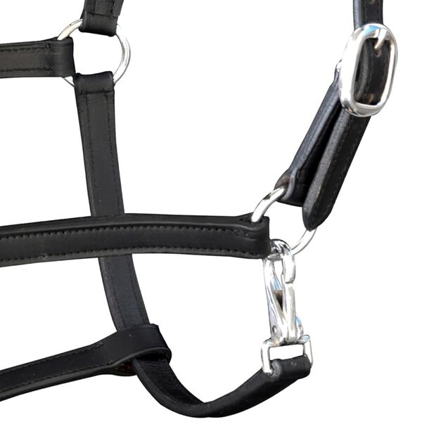 vidaXL Real Leather Headcollar Stable Halter Adjustable Black Pony