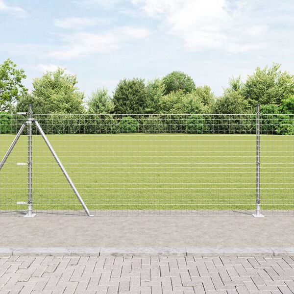 vidaXL Fence with Post Silver 0.8 x 25 m Steel
