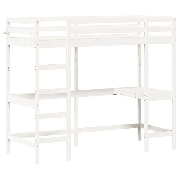 vidaXL Loft Bed without Mattress White 75x190 cm Small Single Solid Wood Pine