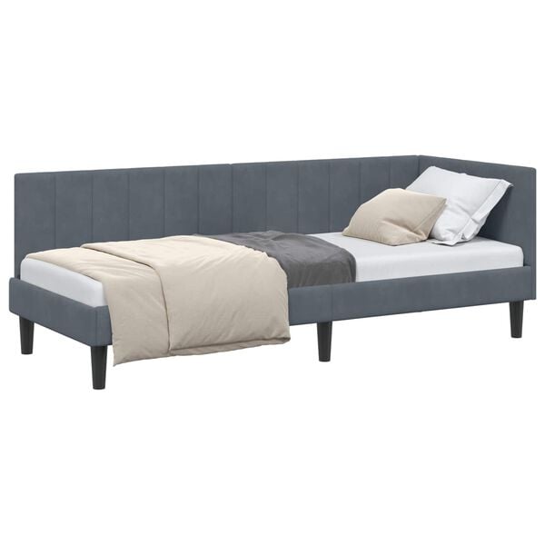 vidaXL Corner Bed Frame with Headboard Dark Grey 80 cm x 200 cm Velvet