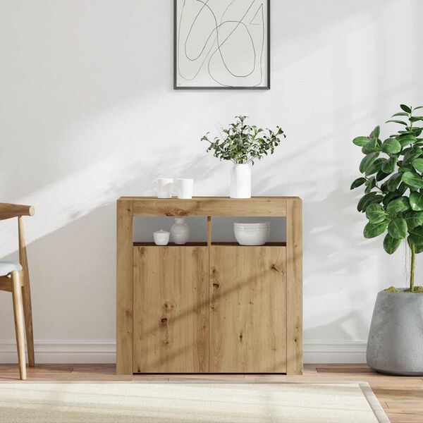 vidaXL Sideboard with LED Lights Artisan Oak 80x35x75 cm Engineered Wood