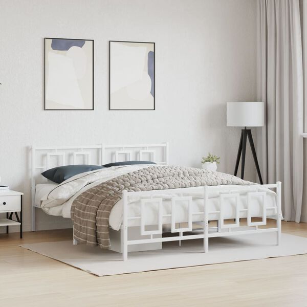 vidaXL Metal Bed Frame without Mattress with Footboard White 150x200cm