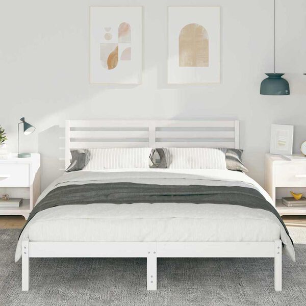 vidaXL Bed Frame with Headboard White 140 x 200 cm Solid Pine Wood