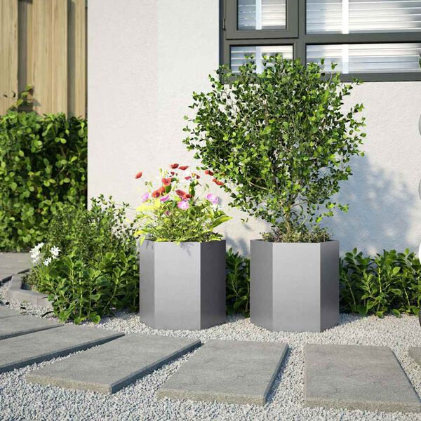 vidaXL Garden Planter 2 pcs Hexagon 46x40x45 cm Galvanized Steel