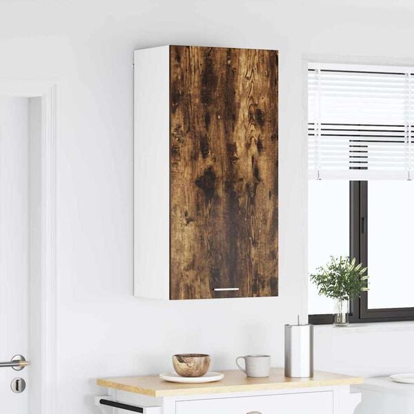 vidaXL Hanging Cabinet with Door Smoked Oak and White 50 x 31 x 100 cm