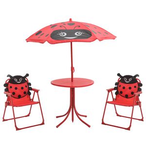 vidaXL 3 Piece Kids'Garden Bistro Set with Parasol Red