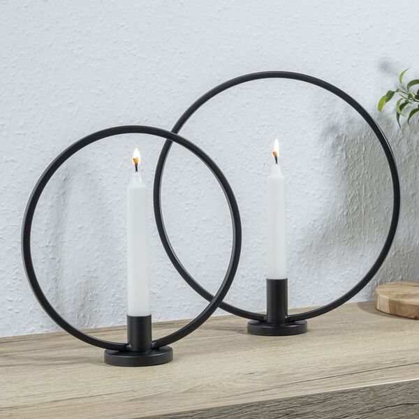 HI 2 Piece Ring Candle Holder Set Black