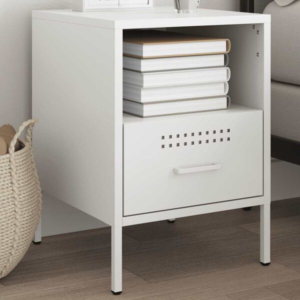 vidaXL Bedside Cabinet White 36x39x50.5 cm Steel