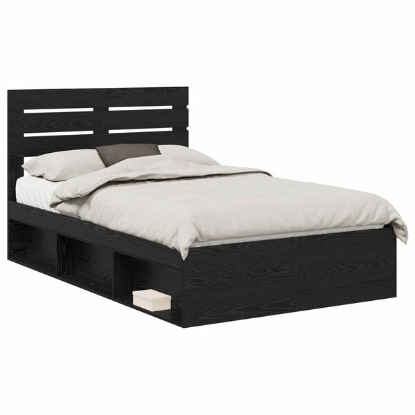 vidaXL Bed Frame with Headboard Black 120 x 190 cm Solid Pine Wood