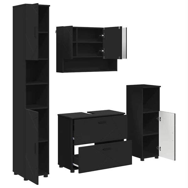 vidaXL Bathroom Furniture Set 4 pcs Black Engineered Wood and Metal