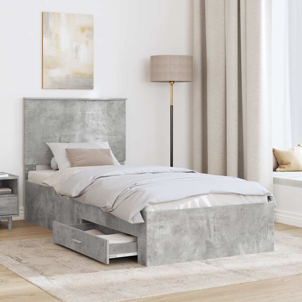 vidaXL Bed Frame Concrete Grey and Silver 75 x 190 cm Engineered Wood