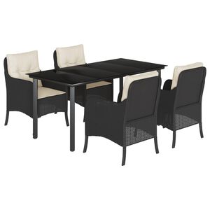 vidaXL 5 Piece Garden Dining Set with Cushions Black Poly Rattan
