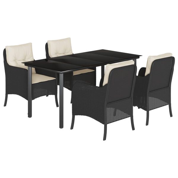 vidaXL 5 Piece Garden Dining Set with Cushions Black Poly Rattan
