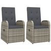 vidaXL Reclining Garden Chairs with Cushions 2 pcs Grey Poly Rattan