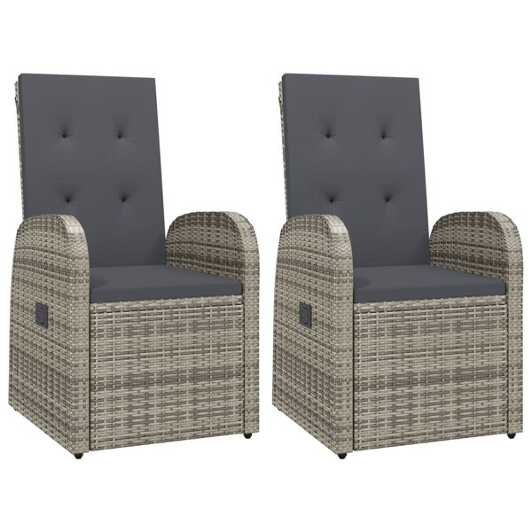 vidaXL Reclining Garden Chairs with Cushions 2 pcs Grey Poly Rattan