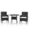 vidaXL 3 Piece Garden Bistro Set Poly Rattan and Tempered Glass Black
