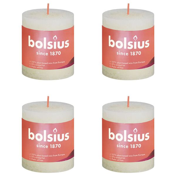 Bolsius Rustic Pillar Candles Shine 4 pcs 80x68 mm Soft Pearl