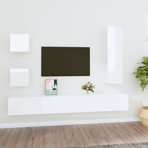 vidaXL 5 Piece TV Cabinet Set High Gloss White Engineered Wood