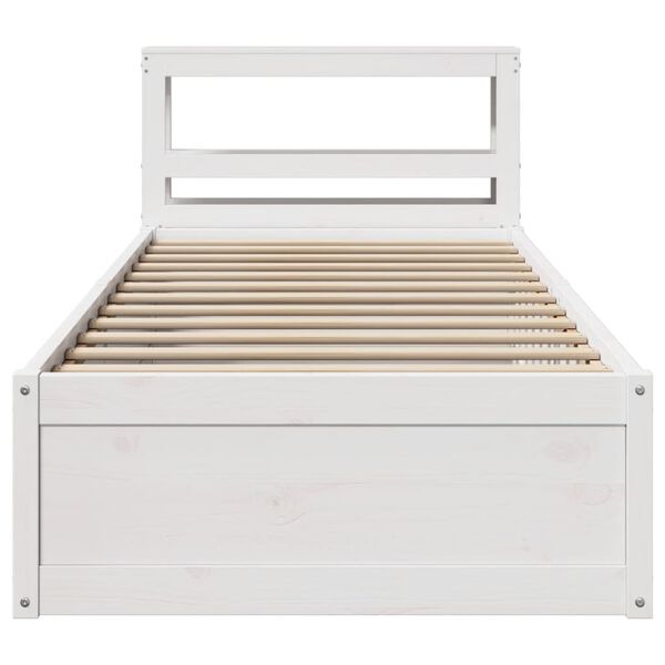 vidaXL Bed Frame with Headboard White 90x190 cm Single Solid Wood Pine