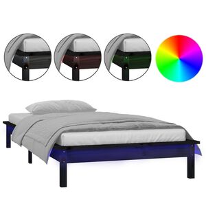 vidaXL LED Bed Frame without Mattress Black 90x200 cm Solid Wood