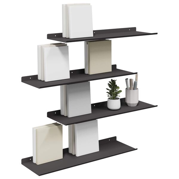 vidaXL Floating Shelf Wall-mounted 4 pcs Black 60 x 18 x 2.5 cm Steel