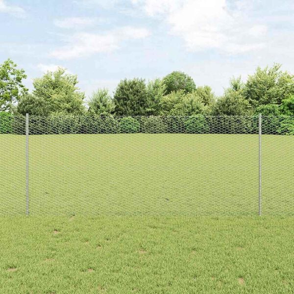 vidaXL Fence with Post Silver 1 x 10 m Steel