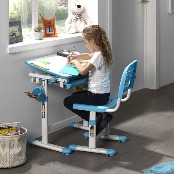 Vipack Adjustable Kids Desk Comfortline 201 with Chair Blue and White