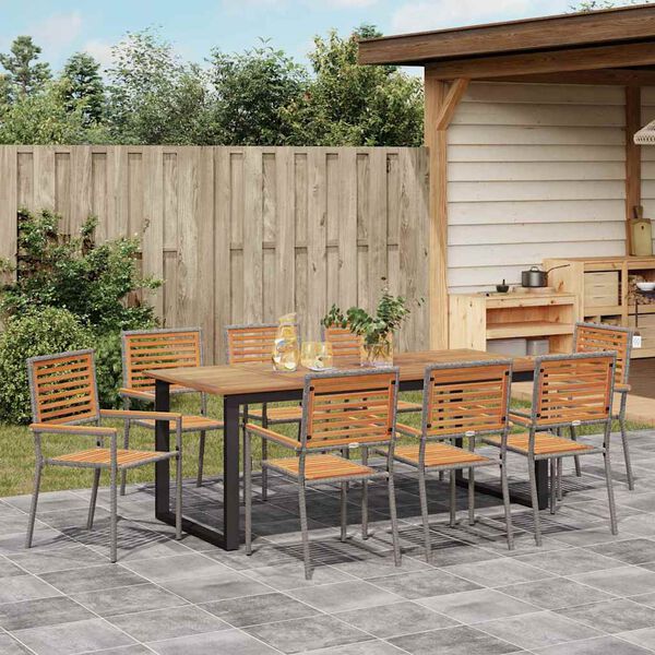 vidaXL Garden Dining Set 9 pcs Grey Solid Acacia Wood