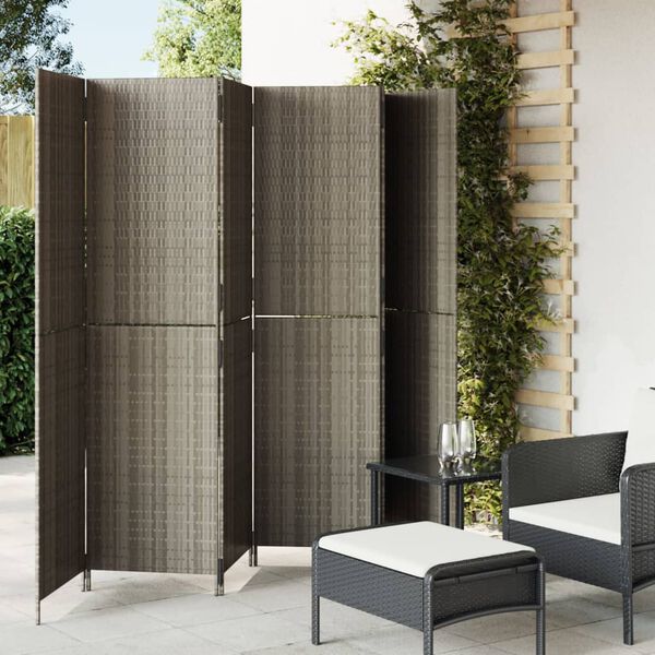vidaXL Room Divider 6 Panels Grey Poly Rattan