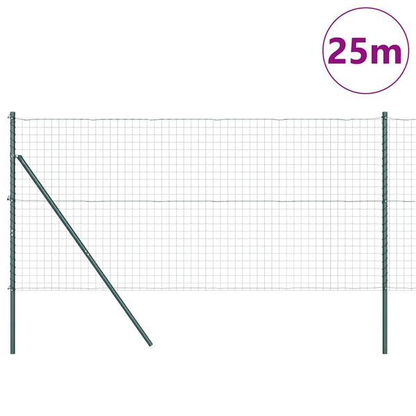 vidaXL Fence with Post Green 1 x 25 m Steel and PVC
