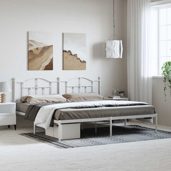 vidaXL Metal Bed Frame without Mattress with Headboard White 193x203cm