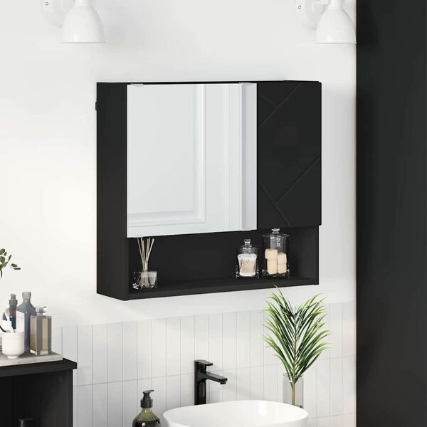 vidaXL Mirror Cabinet with Door Black 59 x 17 x 55 cm Engineered Wood
