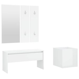 vidaXL Hallway Furniture Set High Gloss White Engineered Wood