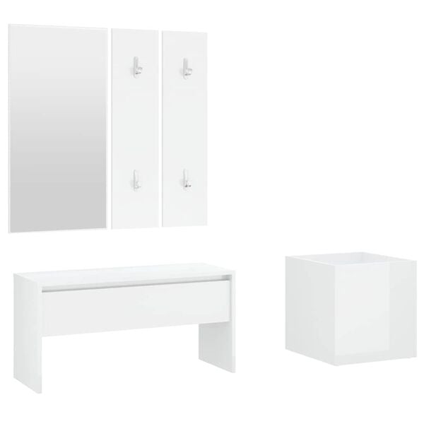 vidaXL Hallway Furniture Set High Gloss White Engineered Wood