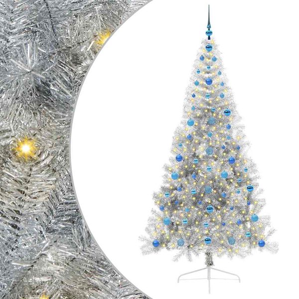 vidaXL Artificial Pre-lit Christmas Tree Silver 210 cm PET